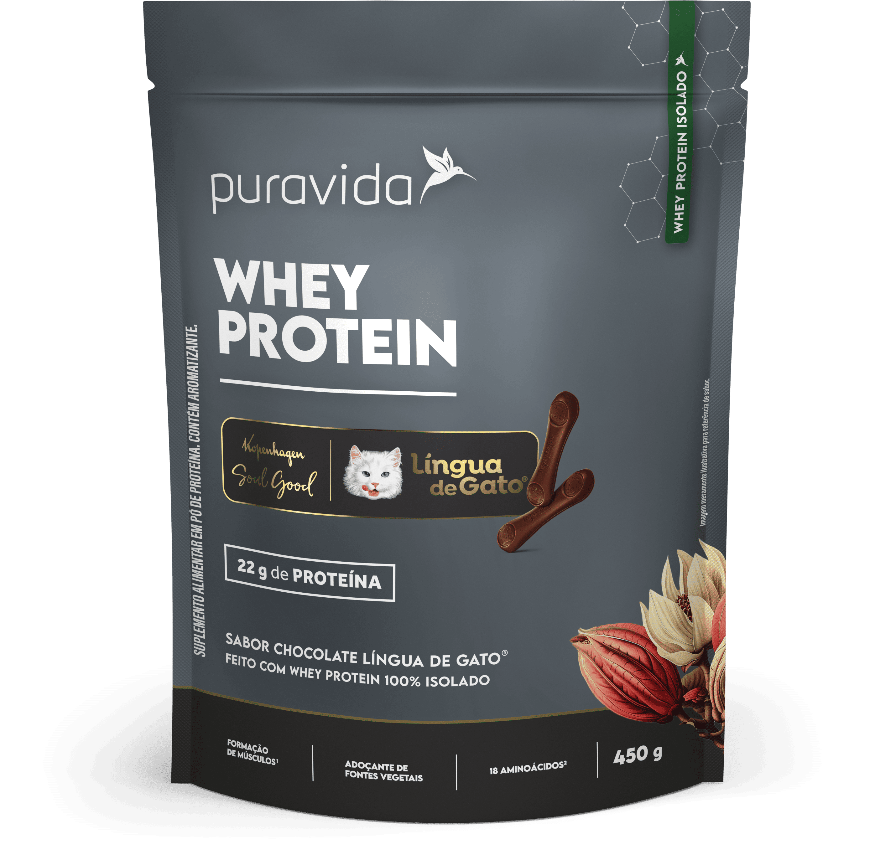 WHEY PROTEIN ISOLADO LINGUA DE GATO 450G -  PURAVIDA